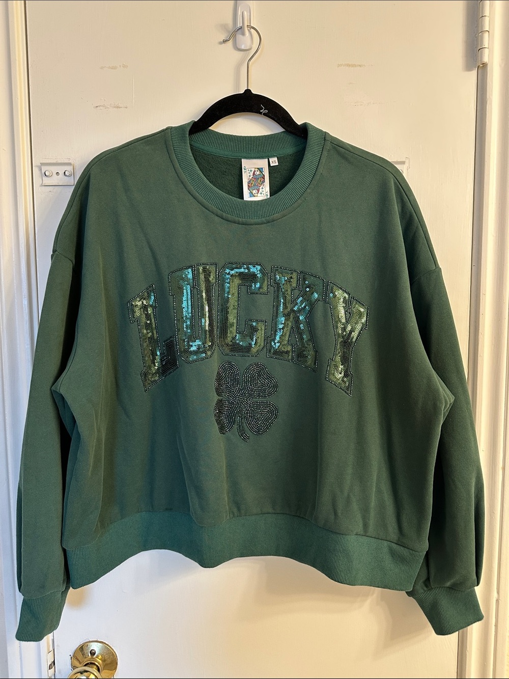 Queen of Sparkles Green 'Lucky' Sequin Crewneck Sweatshirt